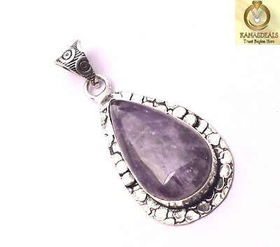 #ad Natural Amethyst Gemstone Pendant Purple Unknown Silver Plated Indian Jewelry $5.99