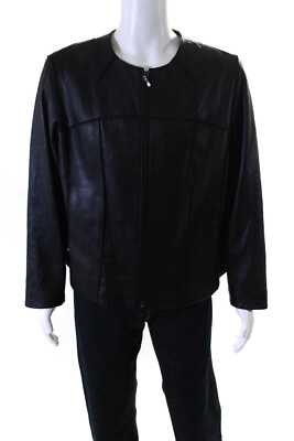 #ad Designer Venezia Mens Leather Darted Zipped Long Sleeve Jacket Black Size 14 $40.81