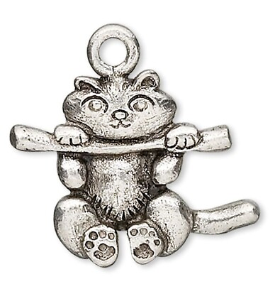 #ad 4 Antiqued Pewter 18x15mm Double Sided Kitty Cat Charms Hanging On a Limb * $8.99