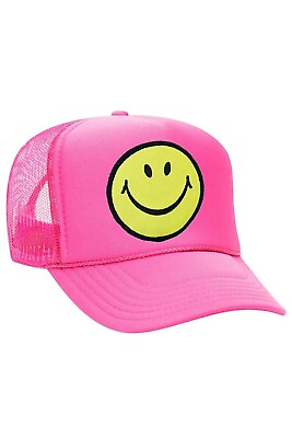 #ad Aviator Nation AN Smiley Happy Face Neon Pink Trucker Hat SnapBack Unisex Cap $39.99