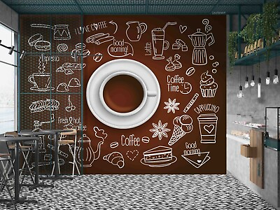 #ad 3D Coffee Coffee Cup Brown Self adhesive Removeable Wallpaper Wall Mural1 2907 $224.99