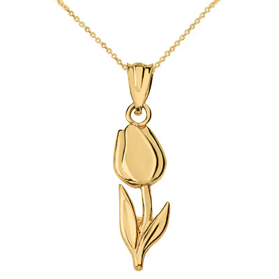 #ad Solid 14k Yellow Gold Diamond Cut Tulip Pendant Necklace $324.98
