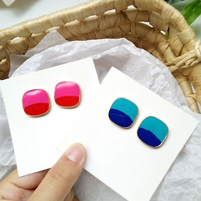 #ad Women Geometric Square Earring Multicolor Stud Earrings Enamel Ear Dangle 1Pair $17.45