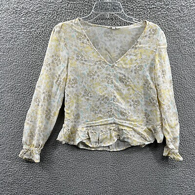 #ad Lucky Brand Womens Top Extra Small Cream Floral Long Sleeve Pullover BOHO $14.99