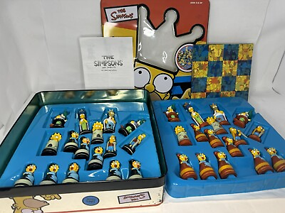 #ad 2000 The Simpsons Chess Set Tin Collector#x27;s Box Open Box Cardinal Games Complete $29.99