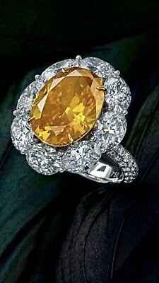 #ad Oval Shape Orange Yellow 14.96ct Citrine amp; Oval Halo 2.4ct CZ With Round CZ Ring $290.00