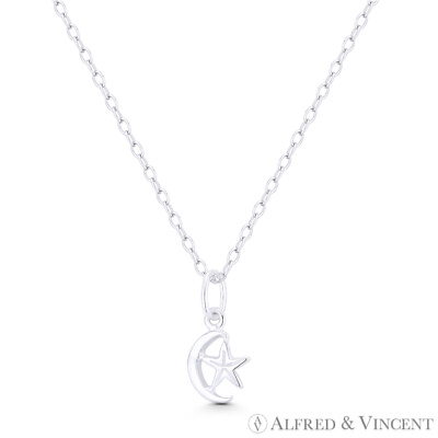#ad Tiny Crescent Moon Star Astrological .925 Sterling Silver Celestial Body Pendant $9.59