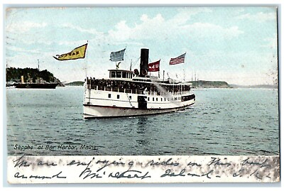 #ad 1906 Steamer Cruise Ship Sappho Bar Harbor Maine Posted Vintage Antique Postcard $9.72