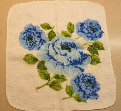 #ad Vintage Blue Roses Bath Cloth Washcloth Shabby Chic Flowers $3.50