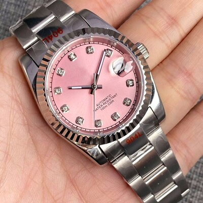 #ad BLIGER 36mm Pink Dial Watch For Lady Diamond Mark Japan NH35 Automatic Date Coin $72.80