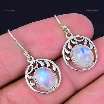 #ad Birthday Gift For Her Natural Rainbow Moonstone Drop Dangle Earrings 925 Silver $9.99