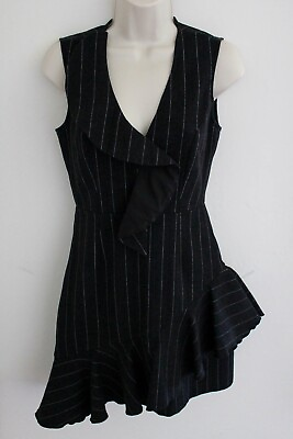 #ad Saylor Black White Pinstripe Ruffle Sleeveless A Line Short Dress Small $29.99