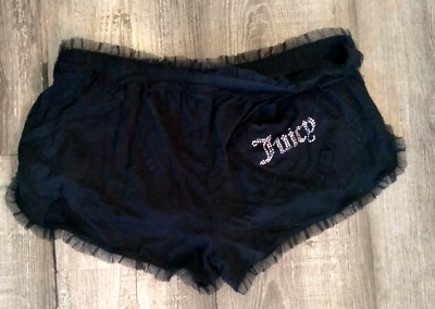 #ad NEW juicy couture small black boyshorts cover up shorts rhinestone logo S $19.76