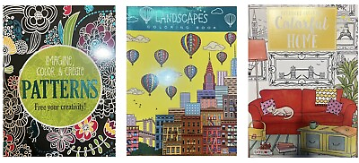 #ad 3 Pack Adult Landscapes Colorful Home Patterns Coloring Book Stress Relieving $19.99