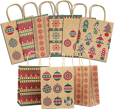 #ad Christmas Gift Bags 24 Pieces Medium Christmas Kraft Paper Bags with Handle $29.12