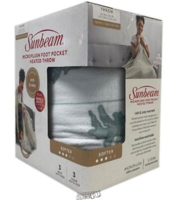 #ad Sunbeam Microplush Comfy Toes Electric Heated Throw Blanket Foot Pocket Holiday $44.99