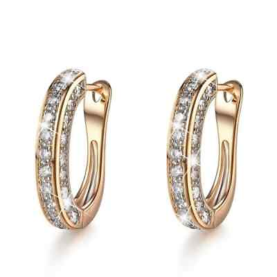 #ad Chic Boho Fashion Three Sided 1quot; Rhinestone Gold Tone Pierced Earrings Pretty On $12.00