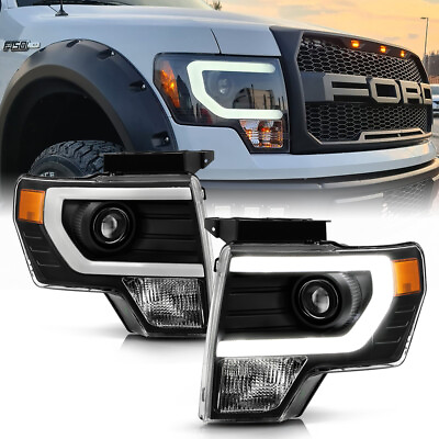 #ad NEW Black 2009 2014 Ford F150 Raptor LED Tube DRL Projector Headlights Headlamps $208.99