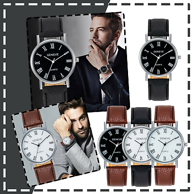 #ad Sleek Minimalist Men Watch Leather Strap Men#x27;s Quartz Business Watch Gift Watch $1.85