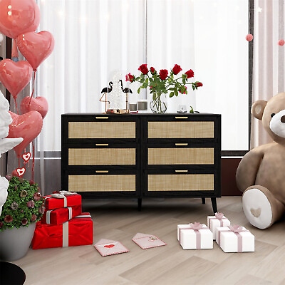 #ad 6 Drawers Dresser Wooden Storage Dressers Chests of Drawers for Bedroom Home $235.99