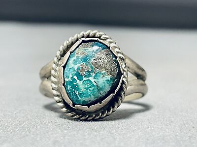 #ad RARE TURQUOISE VINTAGE NAVAJO STERLING SILVER RING OLD $224.27