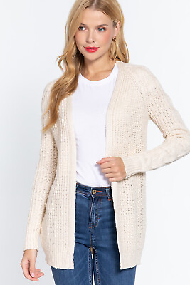 #ad Long Slv Open Front Sweater Cardigan White $25.99