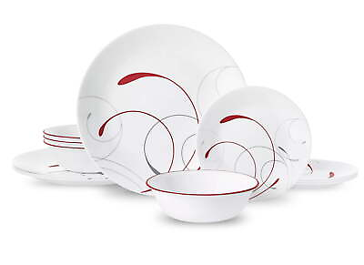 #ad Splendor White and Red Round 12 Piece Dinnerware Set $30.78