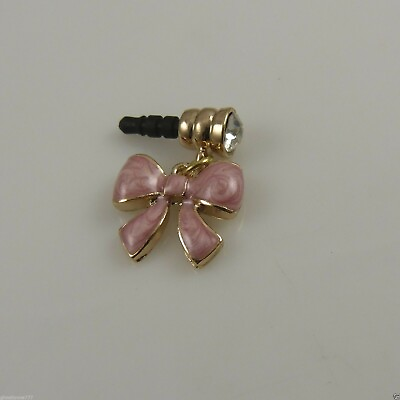 #ad Pink bow ribbon cute charm cell phone or charm ear cap dust plug crystal $7.99