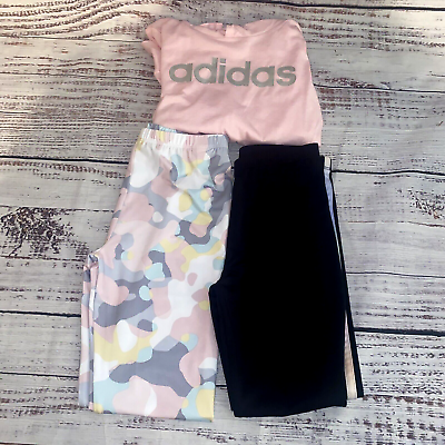 #ad 3 Piece Adidas Set Girls Pants Hoodie Size 6x Pink Black Spell Out 3 Stripe Camo $29.99