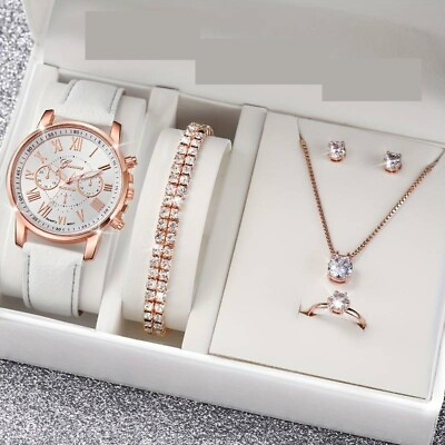 #ad Watch Gift Set For Women Ladies Girls Mum Jewellery White Rhinestone 6PCS GBP 6.99
