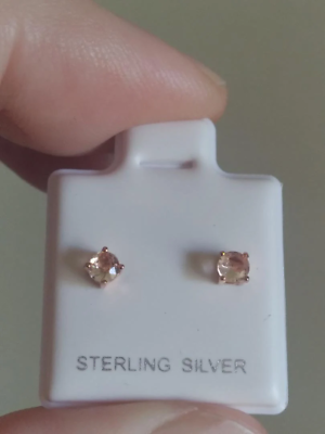 #ad Sterling Silver Peach Morganite with 14k Rose Gold Stud Earrings $8.99