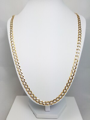 #ad 28quot; 14k Solid Two Tone Gold Diamond Cut Curb Cuban Chain Necklace 8338 $1627.00
