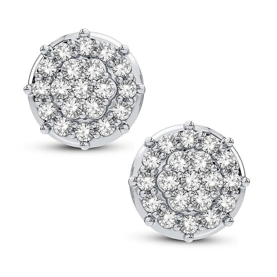 #ad 2 10 CTW Real Diamond Round Cut Big Stud Earrings 10K White Gold Conflict Free $379.00