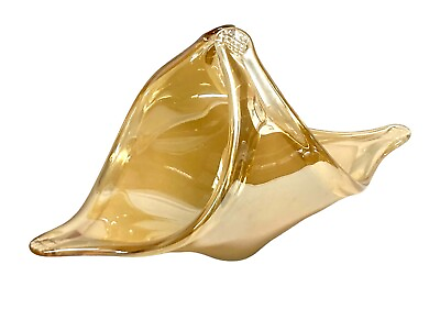 #ad Art Glass Gold Iridescent Basket Murano Vetro Eseguito Large 15quot; $35.00