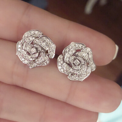 #ad #ad Rose Women Jewelry Romantic 925 Silver Stud Earring Cubic Zircon Jewelry C $3.39