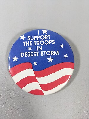 #ad Vintage I Support Troops Desert Storm US Flag Round Button Pin $5.59