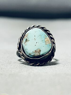 #ad NATURAL APACHE TURQUOISE VINTAGE NAVAJO STERLING SILVER RING OLD $208.67