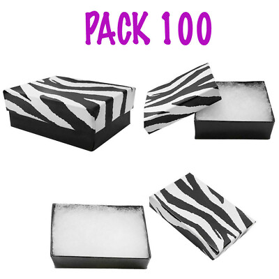 3 1 2 x 3 1 2 x 1 Cardboard Gift Box Jewelry Zebra Print Cotton Filled PACK 100 $89.77