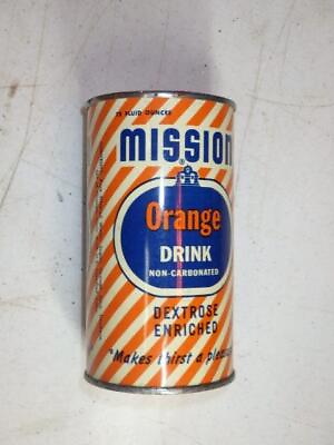 #ad VINTAGE 1954 MISSION ORANGE DRINK STEEL FLAT TOP CAN BANK LOS ANGELES 2pc $11.99