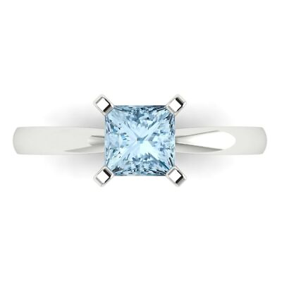 #ad 1 Princess Designer Statement Bridal Classic lab created gem Ring 14k White Gold $256.49