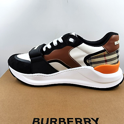 Burberry Ramsey Mixed Media Low Top Sneakers Men#x27;s 10 Black Archive Beige $394.71