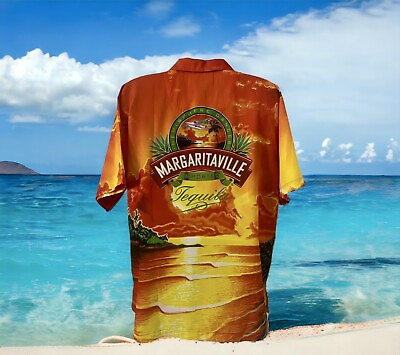 #ad Margaritaville Jimmy Buffet Shirt Large Hawaiian Button Up Sunset Tequila $25.00