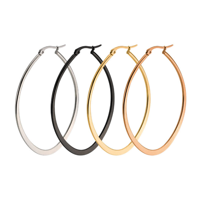 #ad 2pcs Women Stainless Steel Polished Drop Oval Shape Dangles Hoop Earrings PE30 $4.95