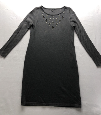 #ad Ann Taylor Sweater Dress Large Gray Beaded Embellished Evening Office Stretch $26.02