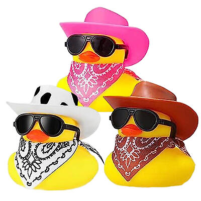 #ad 1pcs Cowboy Rubber Duck with Hat and Scarf Mini Rubber Duckies Bath Party Toys $7.39