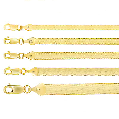 #ad 14K Yellow Gold Solid 3mm 7mm Silky Flat Herringbone Chain Necklace 14quot; 24quot; $250.27