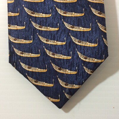 #ad Fabris Venezia MENS TIE NECKTIE 3.75 in Silk Italy Canoe Boat Blue Gold Brown $23.00