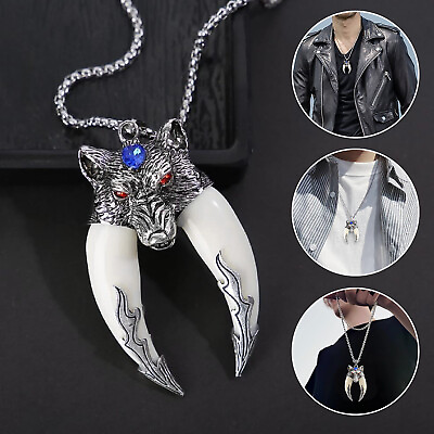 #ad 3D Wolf Head Teeth Pendant Necklace 27quot; Chain Fashion Jewelry Men Halloween Gift $8.48