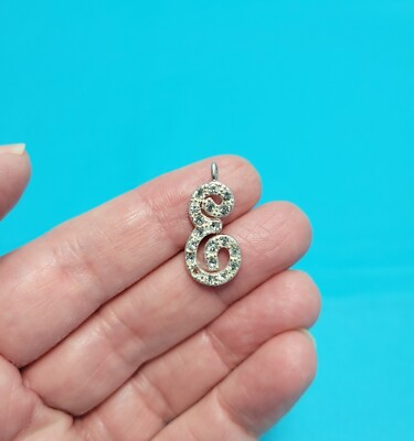 #ad Pretty Sterling Silver Letter E Initial Cursive Fancy Crystal Pendant Marked 925 $10.99