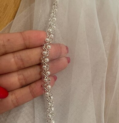 #ad Beaded Pearls wedding veil for bride fingertip length $104.00